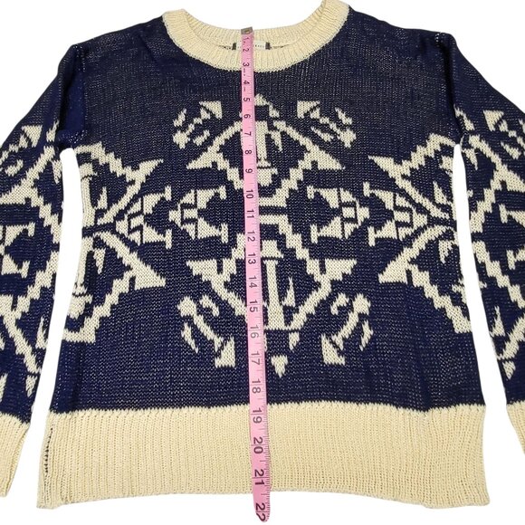 Fifty Street Womens Pullover Sweater Navy Cream Pattern Loose Knit Small - Picture 3 of 5